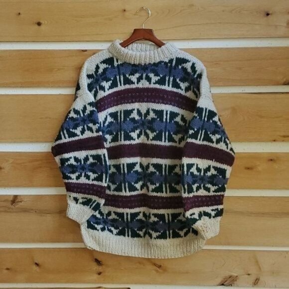 La Paz 100% Wool Ecuador Multi-colored Fair Isle Heavy Knitted Sz. XL Sweater - Picture 2 of 4